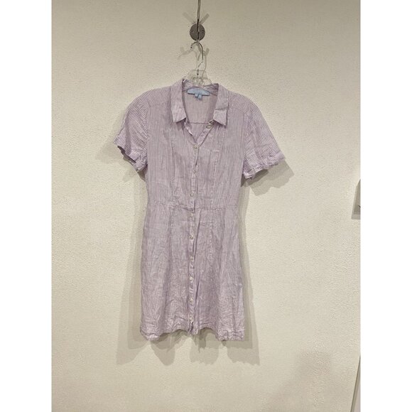 Hill House Dresses & Skirts - Hill House Dress Womens Extra Small Purple White Striped Linen Button Up Summer